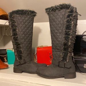Grey furry high boots size 6
